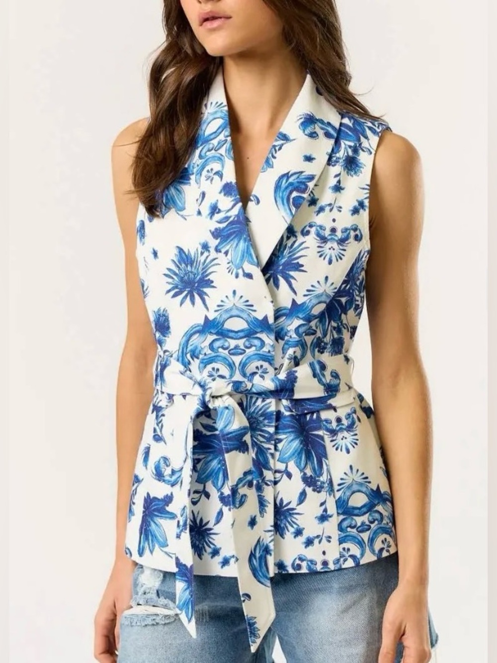 Blue Floral Wrap One-Piece Vest Top